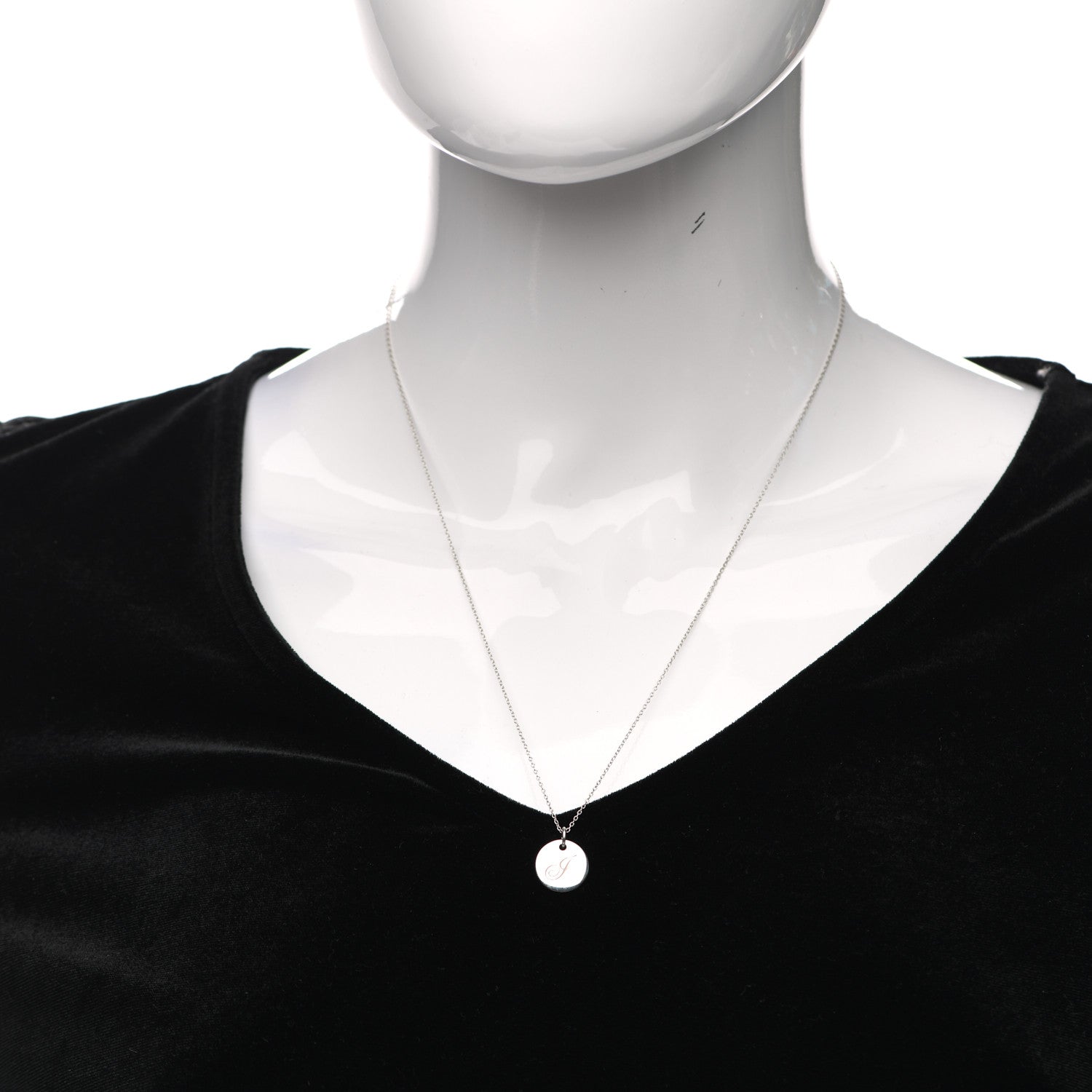 Tiffany Sterling Silver Letter J Disc Pendant Necklace 2 of 4