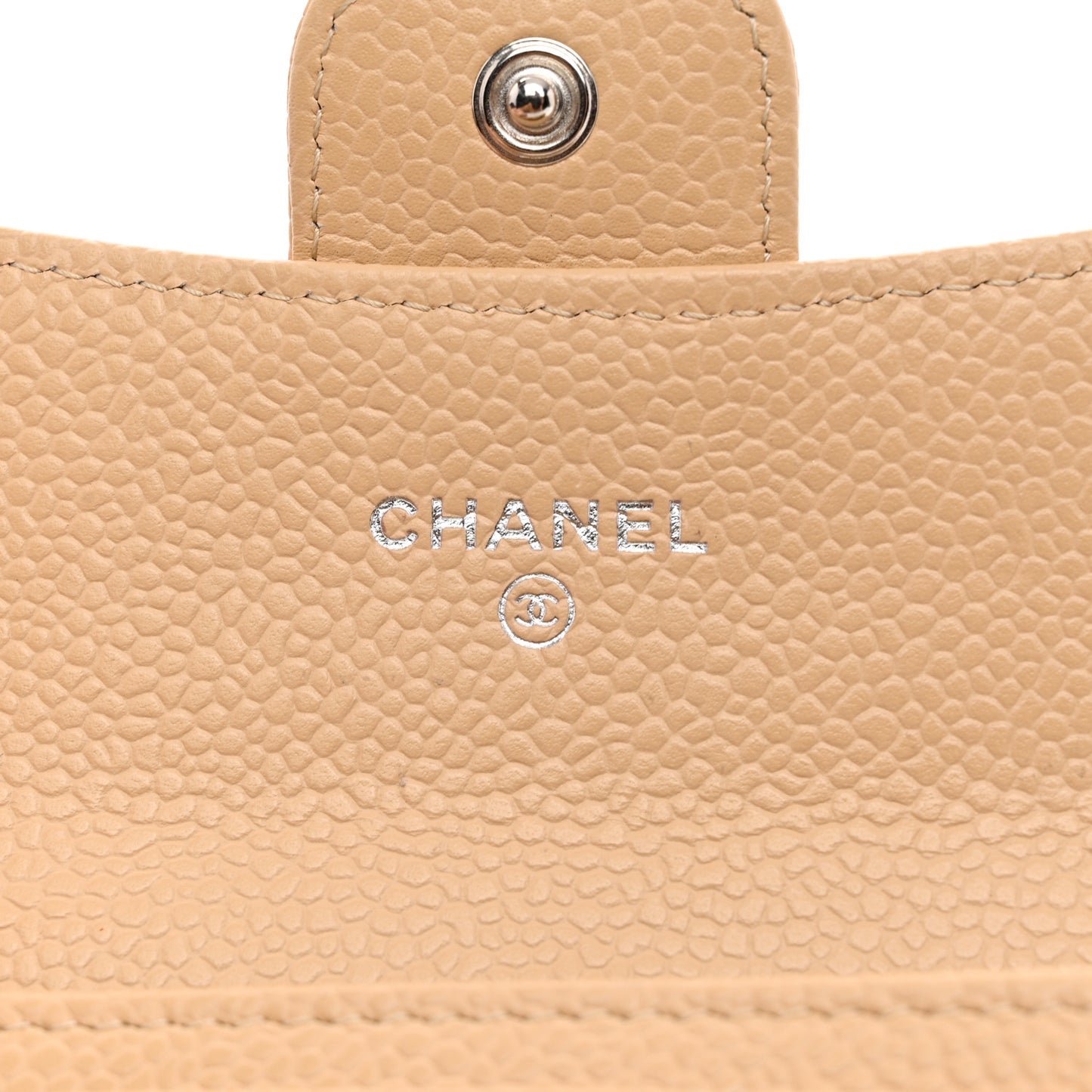 Caviar Quilted Flap Card Holder Wallet Beige