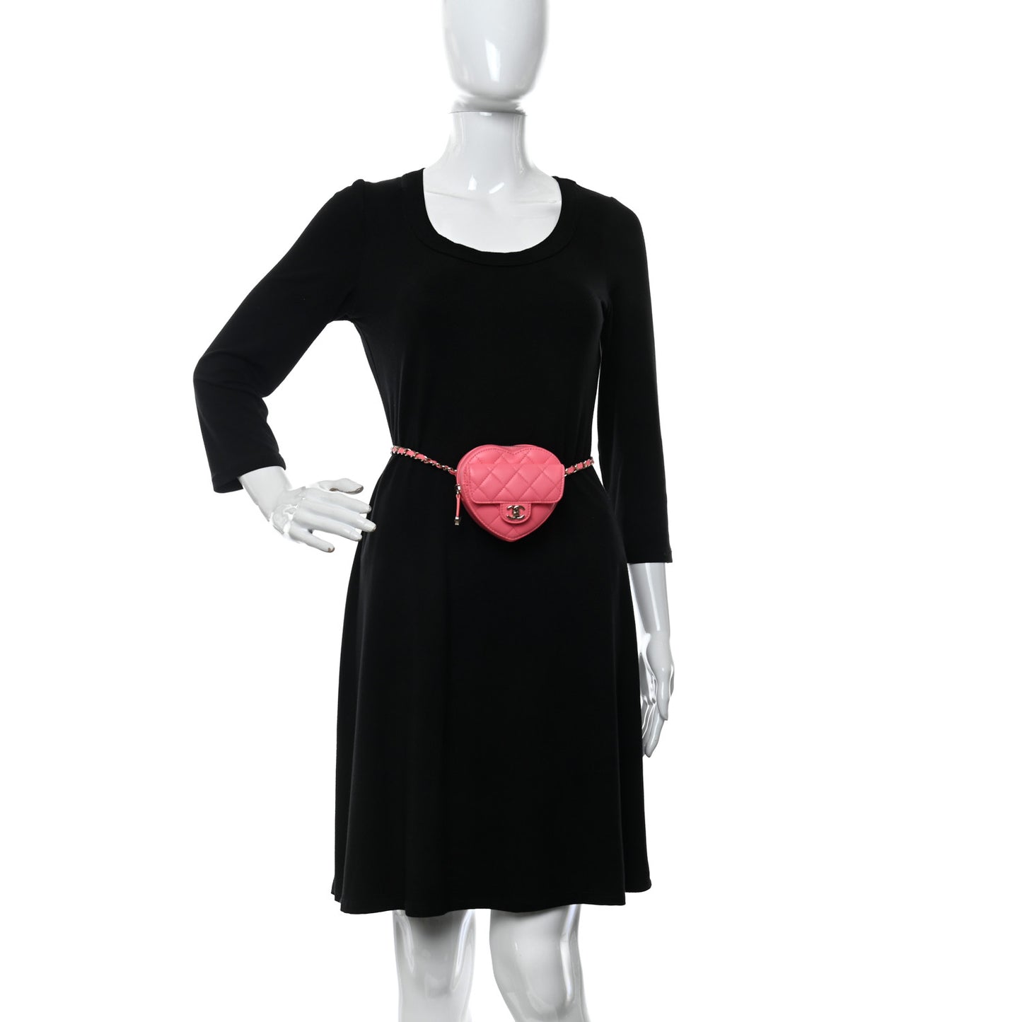 Lambskin Quilted CC In Love Heart Waist Belt Bag With Chain Pink