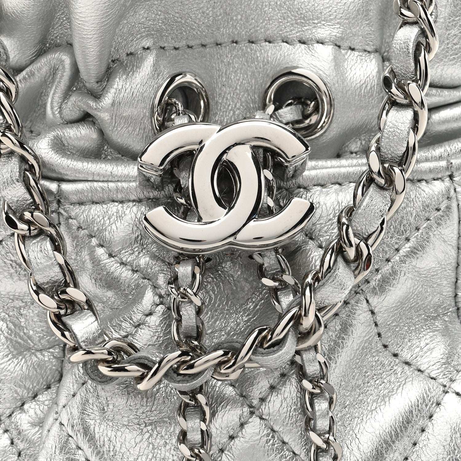 Chanel Metallic Aged Calfskin Quilted Small Gabrielle Bucket Silver 8 of 10