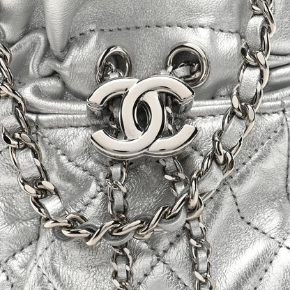 Chanel Metallic Aged Calfskin Quilted Small Gabrielle Bucket Silver 8 of 10