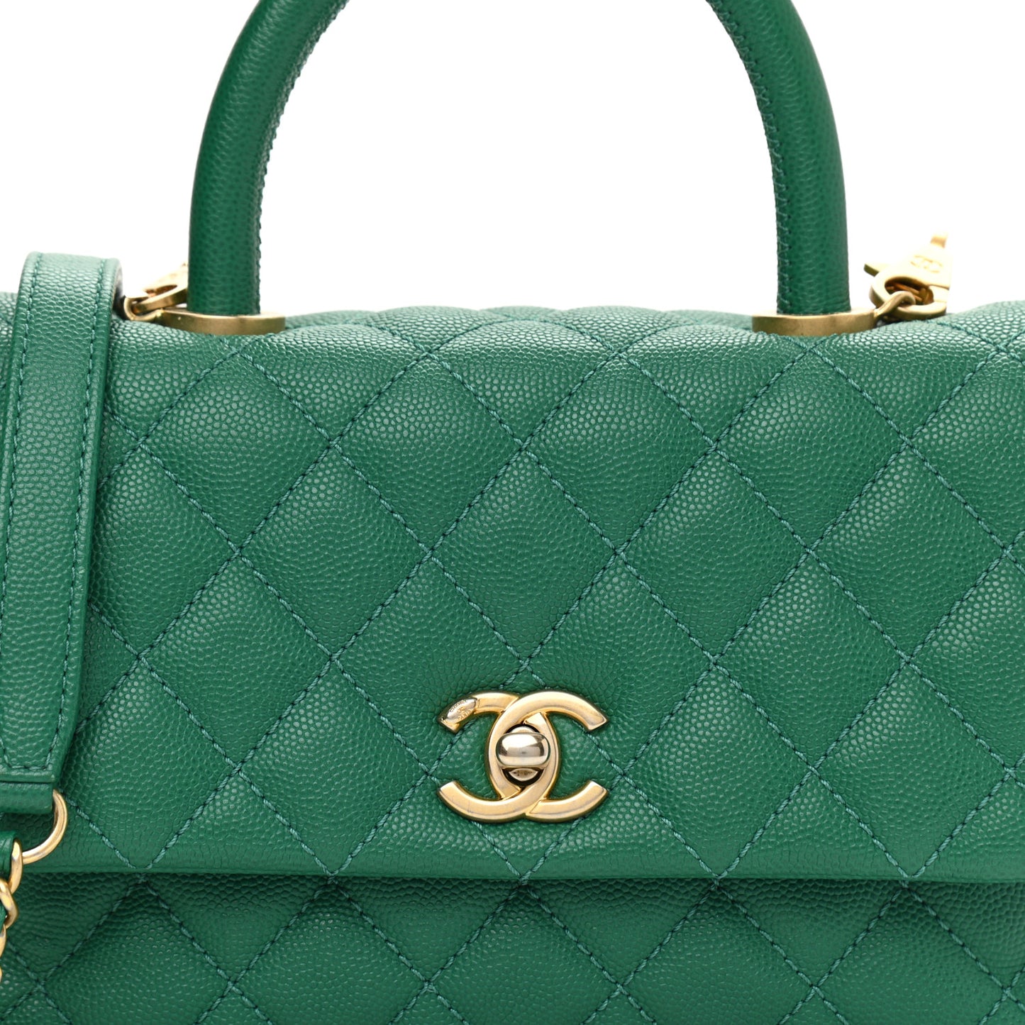 Caviar Quilted Mini Coco Handle Flap Green