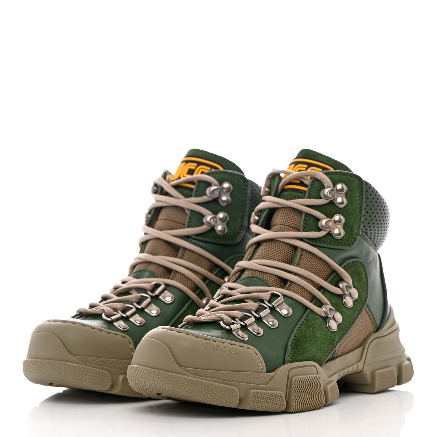 X SEGA Calfskin Suede Technical Canvas Womens Flashtrek High-Top Sneakers 35.5 Olive Green Ardesia