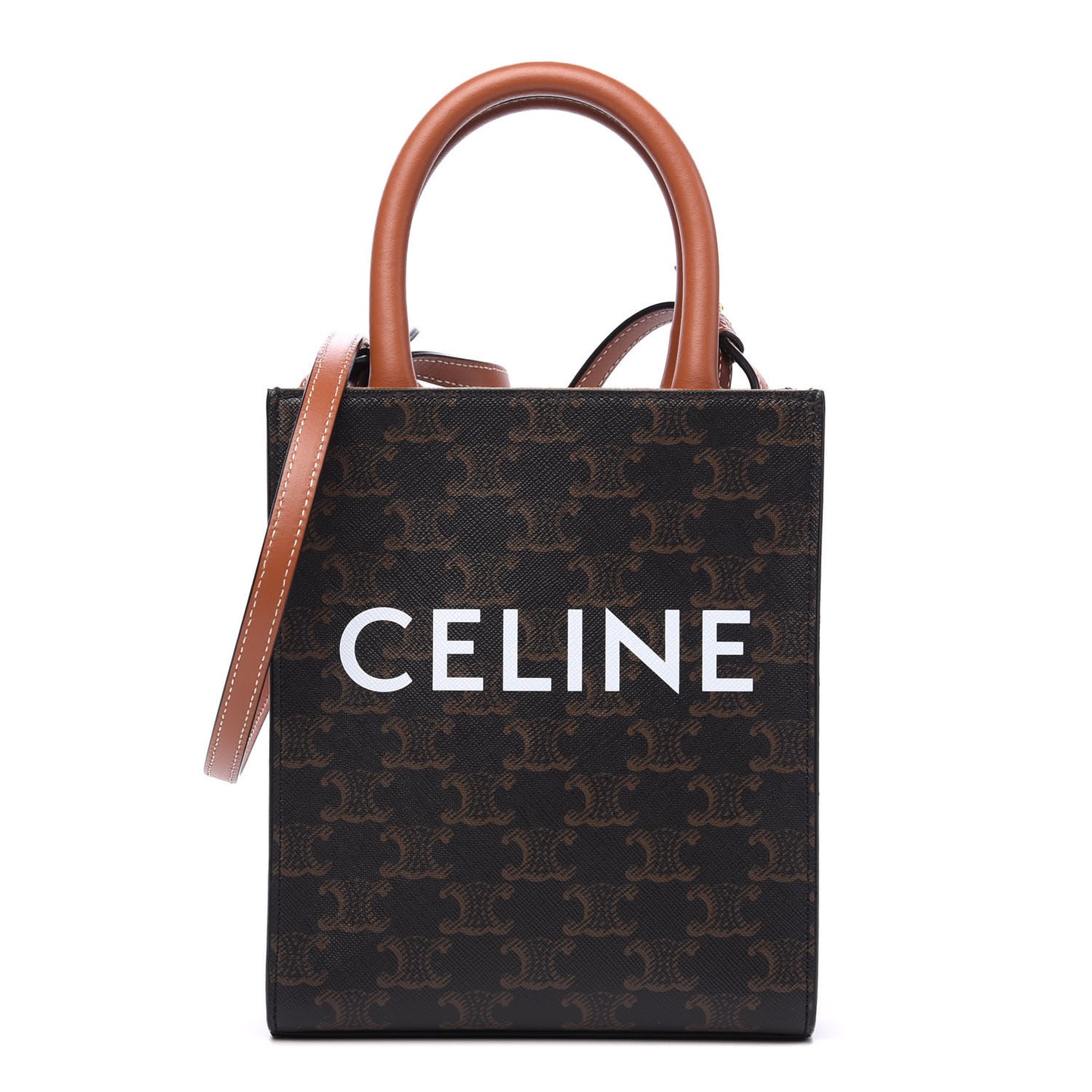 Triomphe Canvas Calfskin Mini Vertical Cabas Tan
