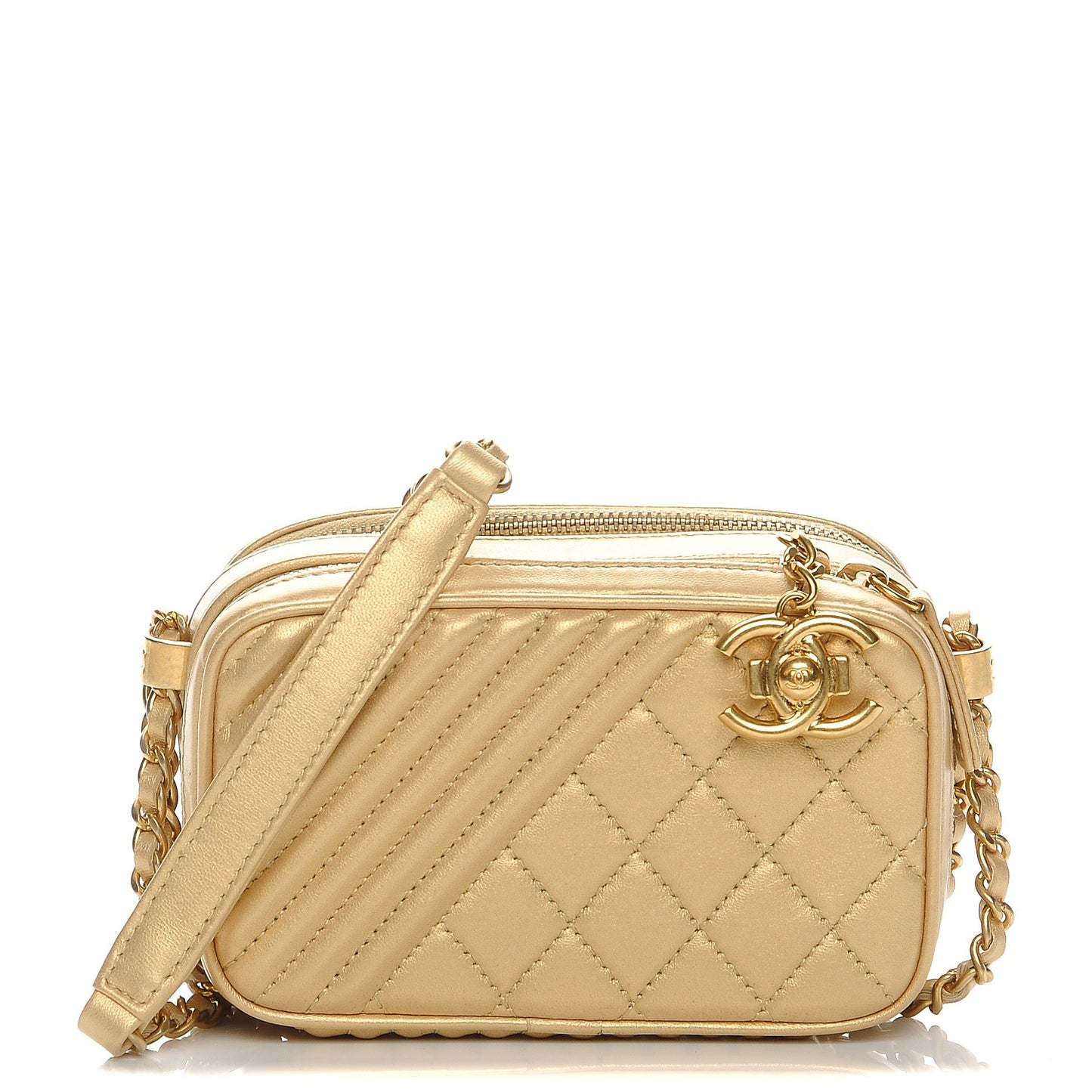 Metallic Lambskin Mini Coco Boy Camera Bag Gold