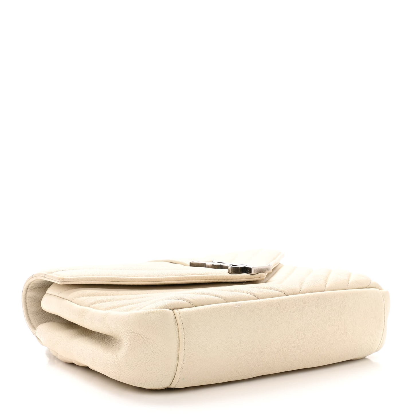 Sheepskin Matelasse Chevron Monogram Medium College Bag Dove White