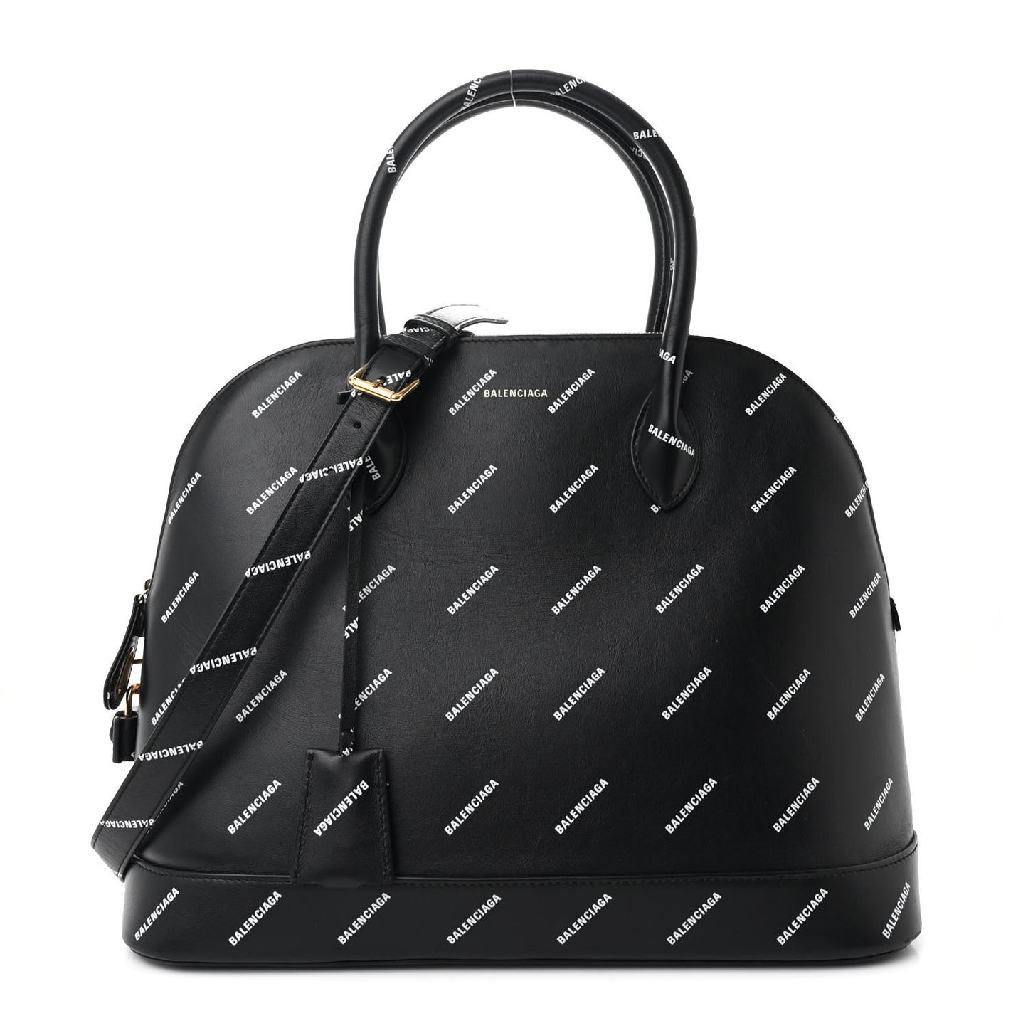 Calfskin Allover Logo M Ville Top Handle Bag Black