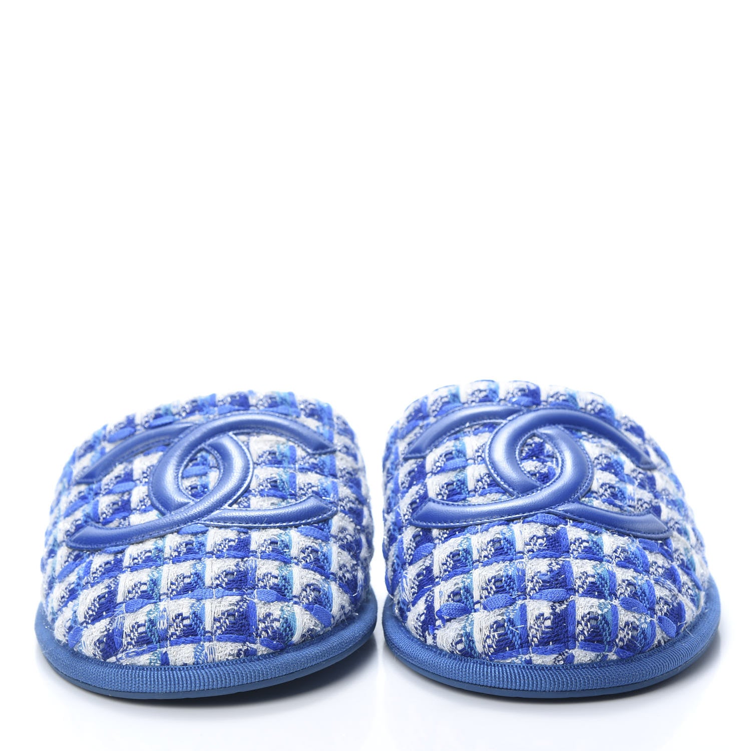 Chanel Tweed CC Flat Mules S Blue 2 of 8