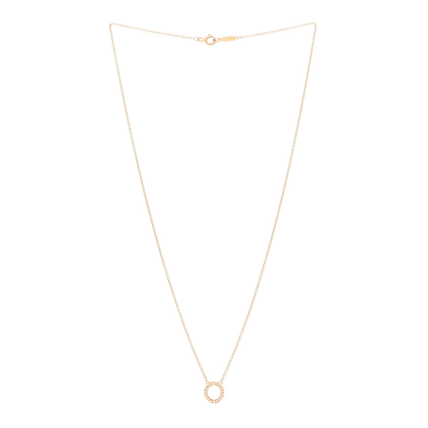 18K Rose Gold Diamond Letter O Pendant Necklace