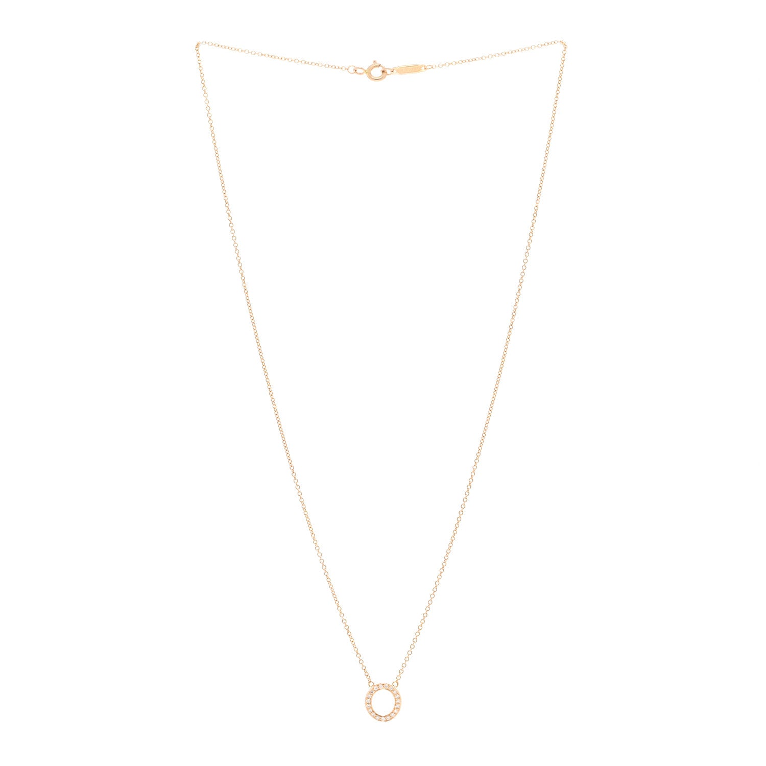 Tiffany 18K Rose Gold Diamond Letter O Pendant Necklace 3 of 4