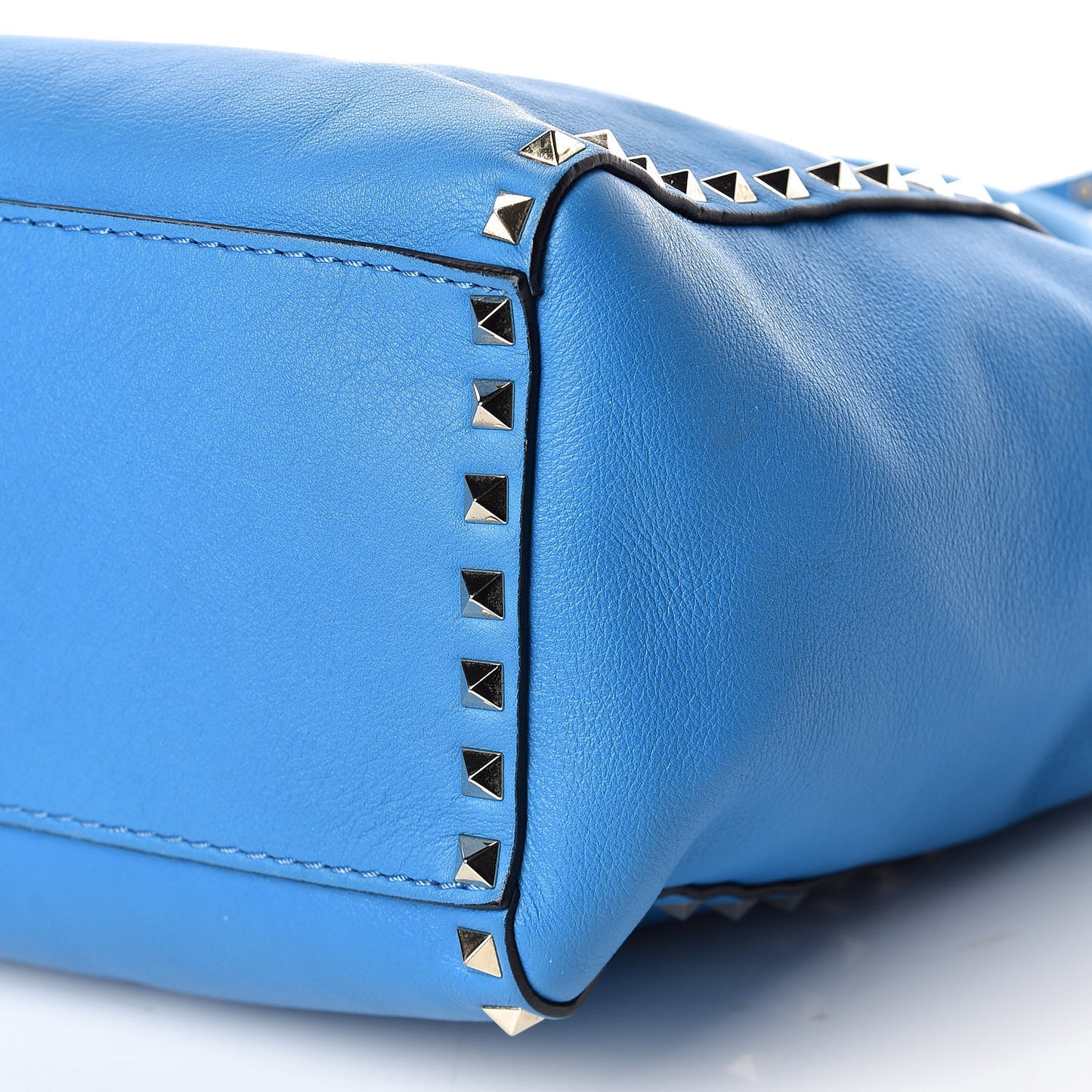 Vitello Rockstud Double Handle Tote Blue Fluo
