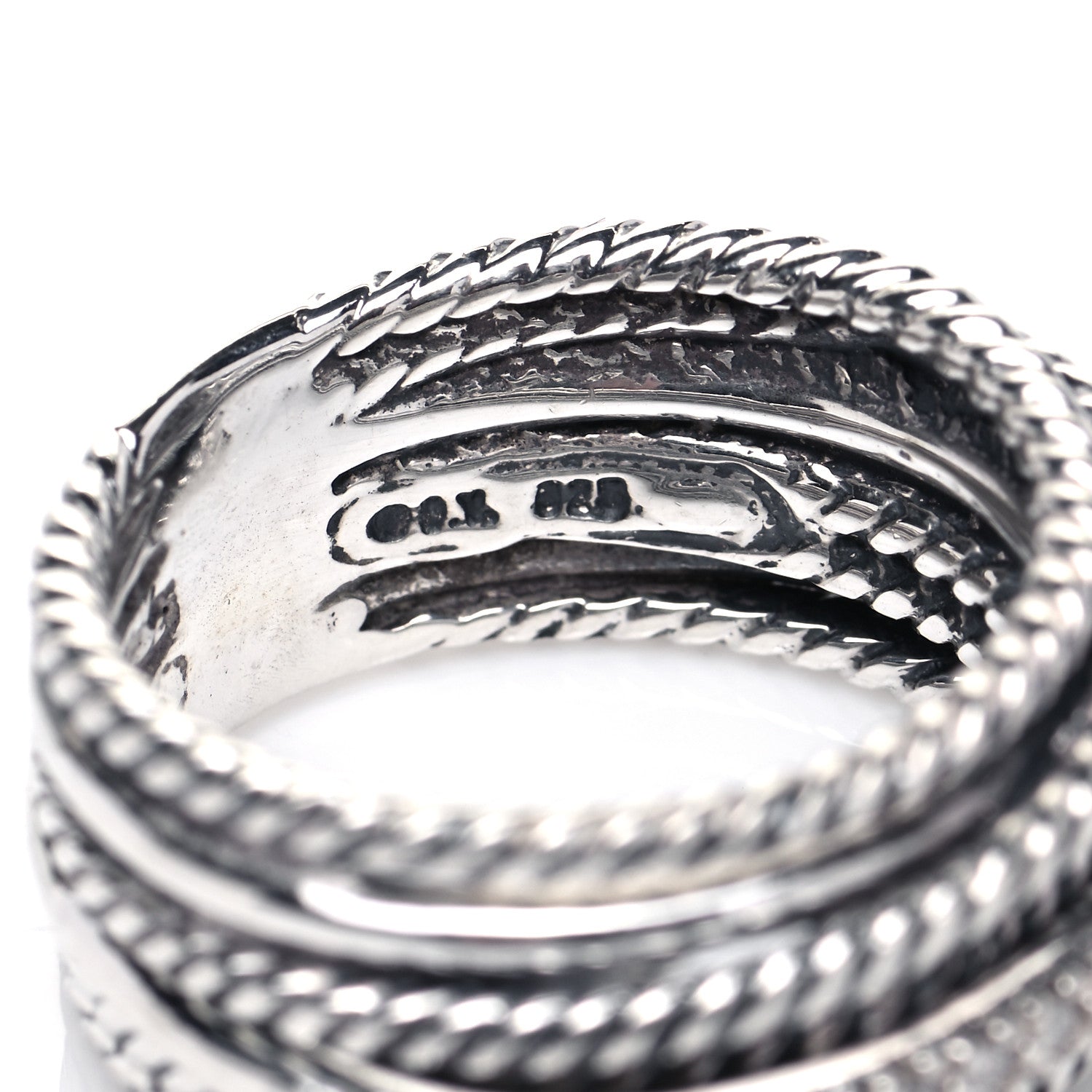 David Yurman Sterling Silver Diamond 11mm Wide Crossover Cable Ring 54 7 4 of 4