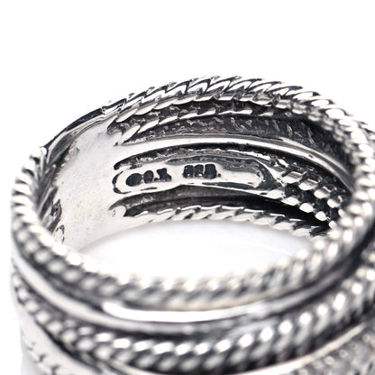 David Yurman Sterling Silver Diamond 11mm Wide Crossover Cable Ring 54 7 4 of 4