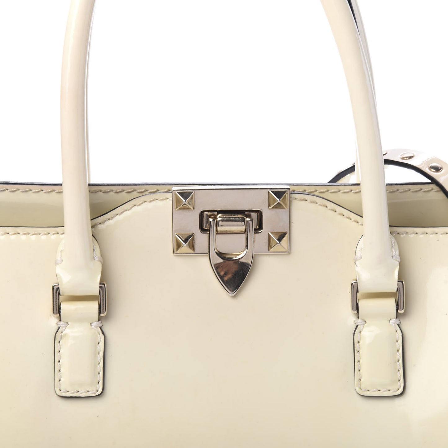 Patent Small Rockstud Double Handle Tote Ivory