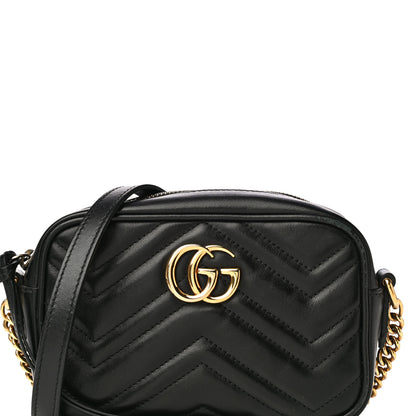 Gucci Calfskin Matelasse Mini GG Marmont Chain Shoulder Bag Black 9 of 16
