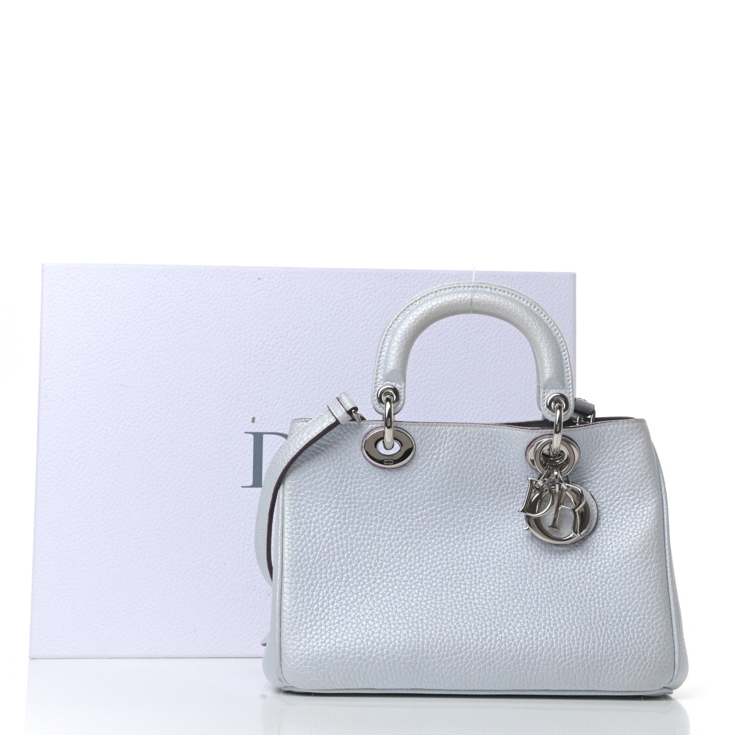 Christian Dior Metallic Bullcalf Mini Diorissimo Tote Light Blue 9 of 9