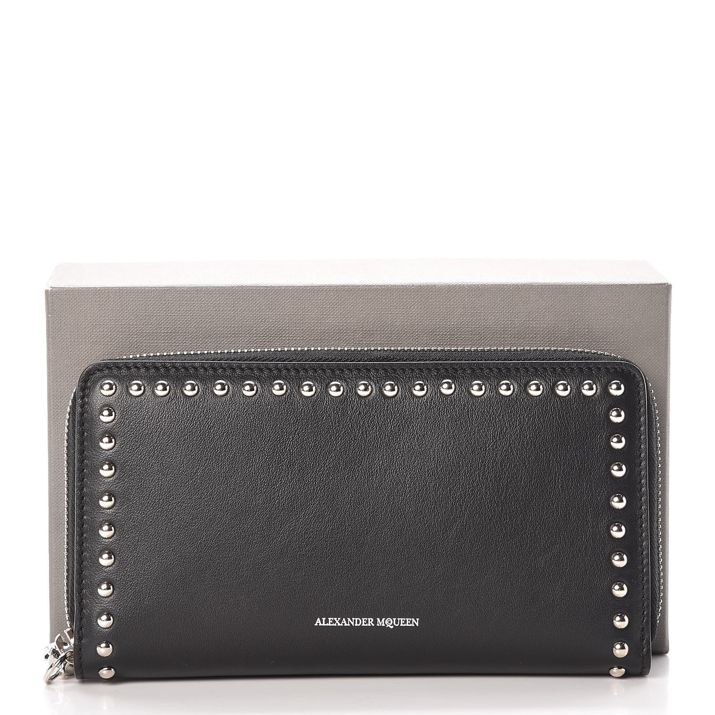 Nappa Studded Skull Continental Zip Wallet Black