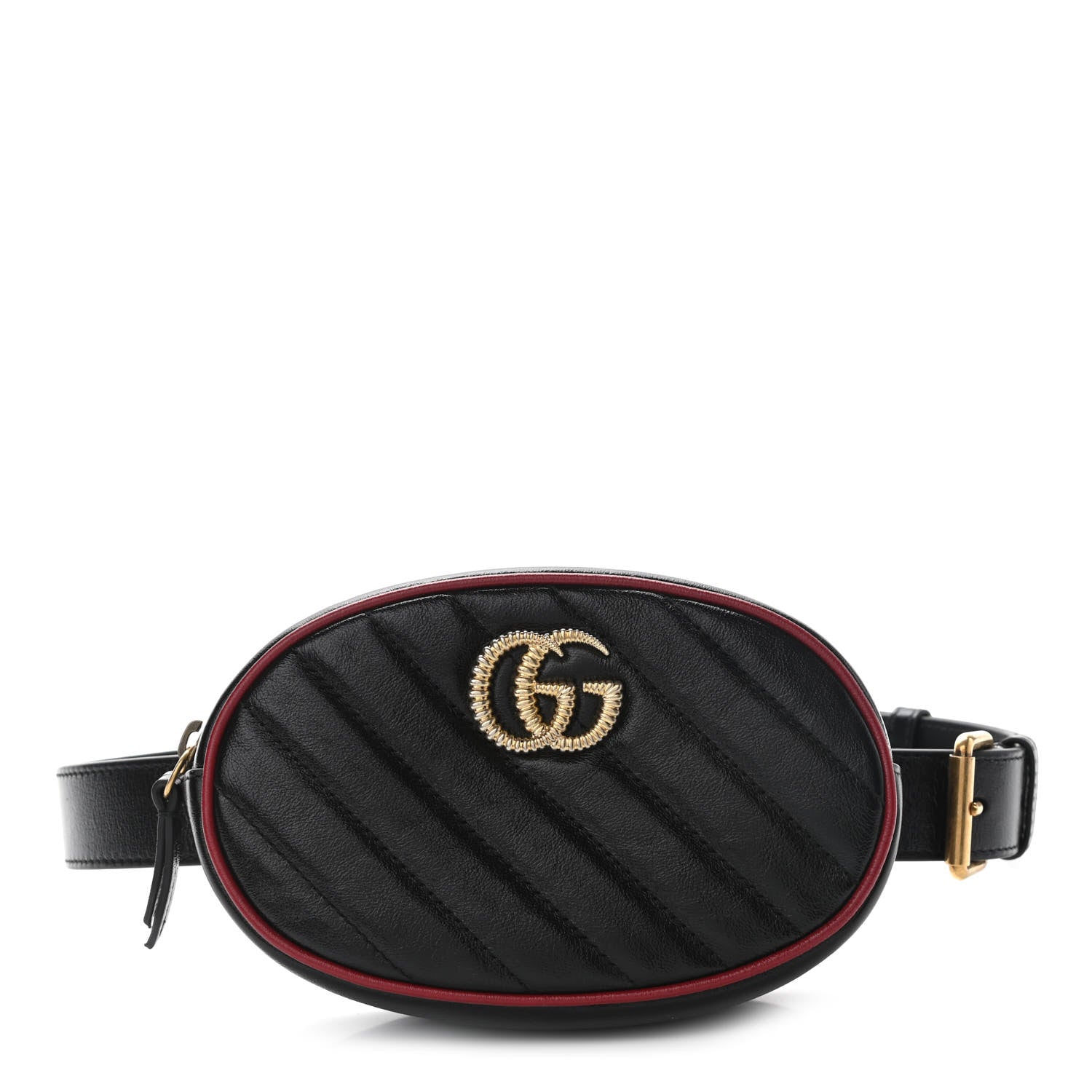Gucci Azalea Calfskin Matelasse Diagonal Torchon GG Marmont Belt Bag 85 34 Black Romantic Cerise 1 of 10