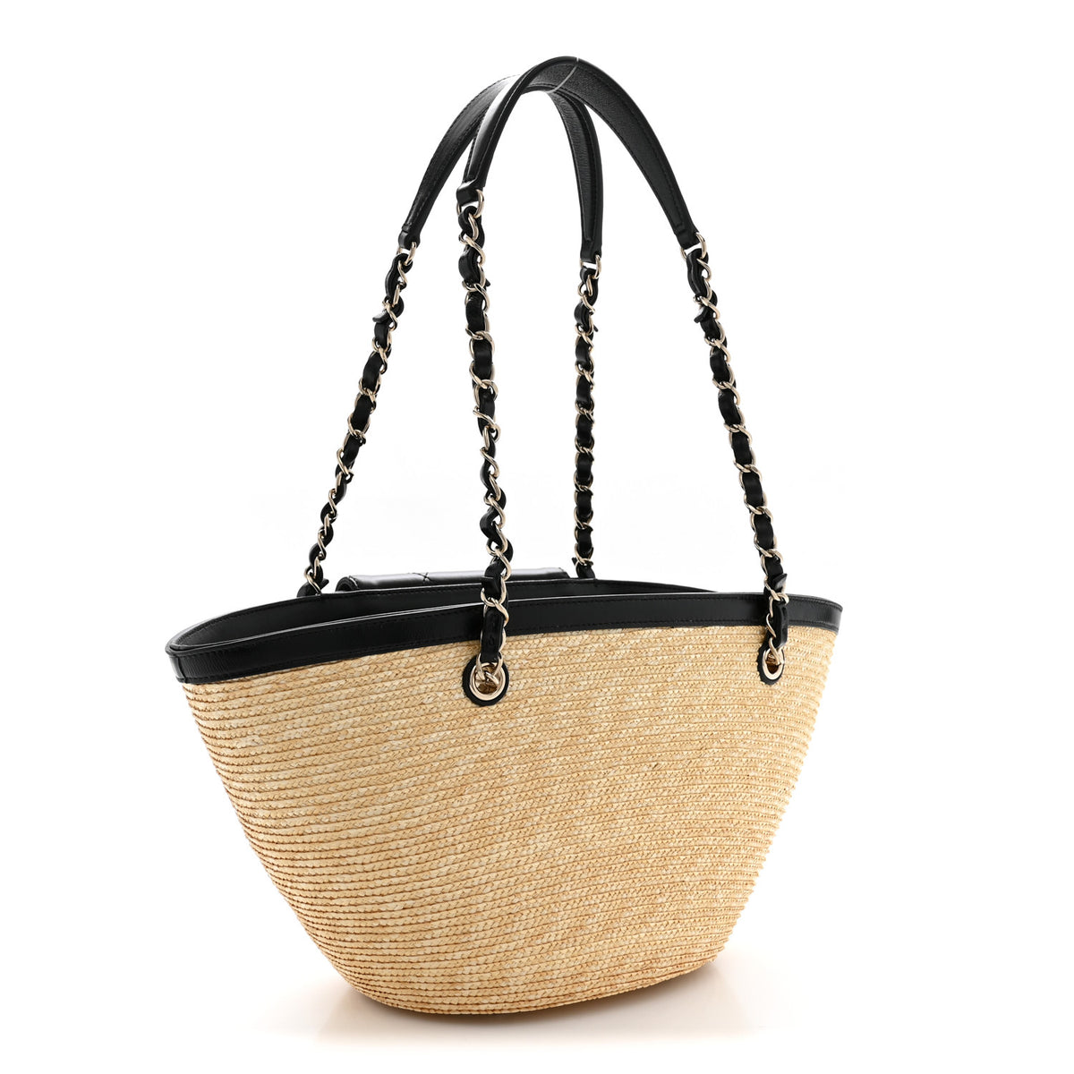 Chanel Raffia Braided Lambskin Small Shopping Tote Beige Black 4 of 11