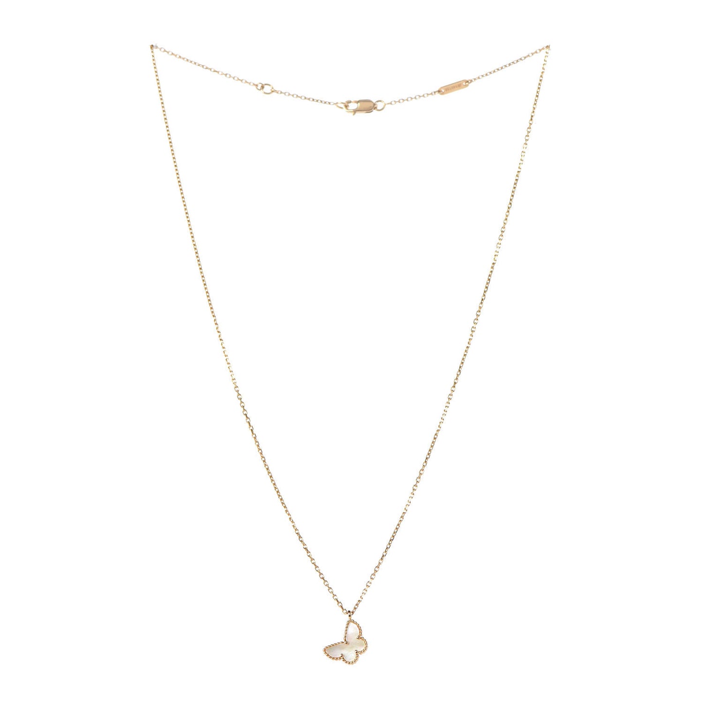 18K Yellow Gold Mother of Pearl Sweet Alhambra Butterfly Pendant Necklace