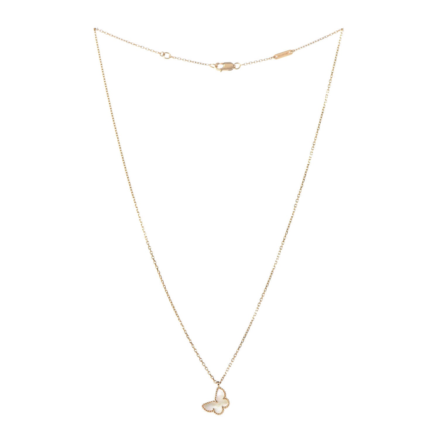 Van Cleef & Arpels 18K Yellow Gold Mother of Pearl Sweet Alhambra Butterfly Pendant Necklace 3 of 6