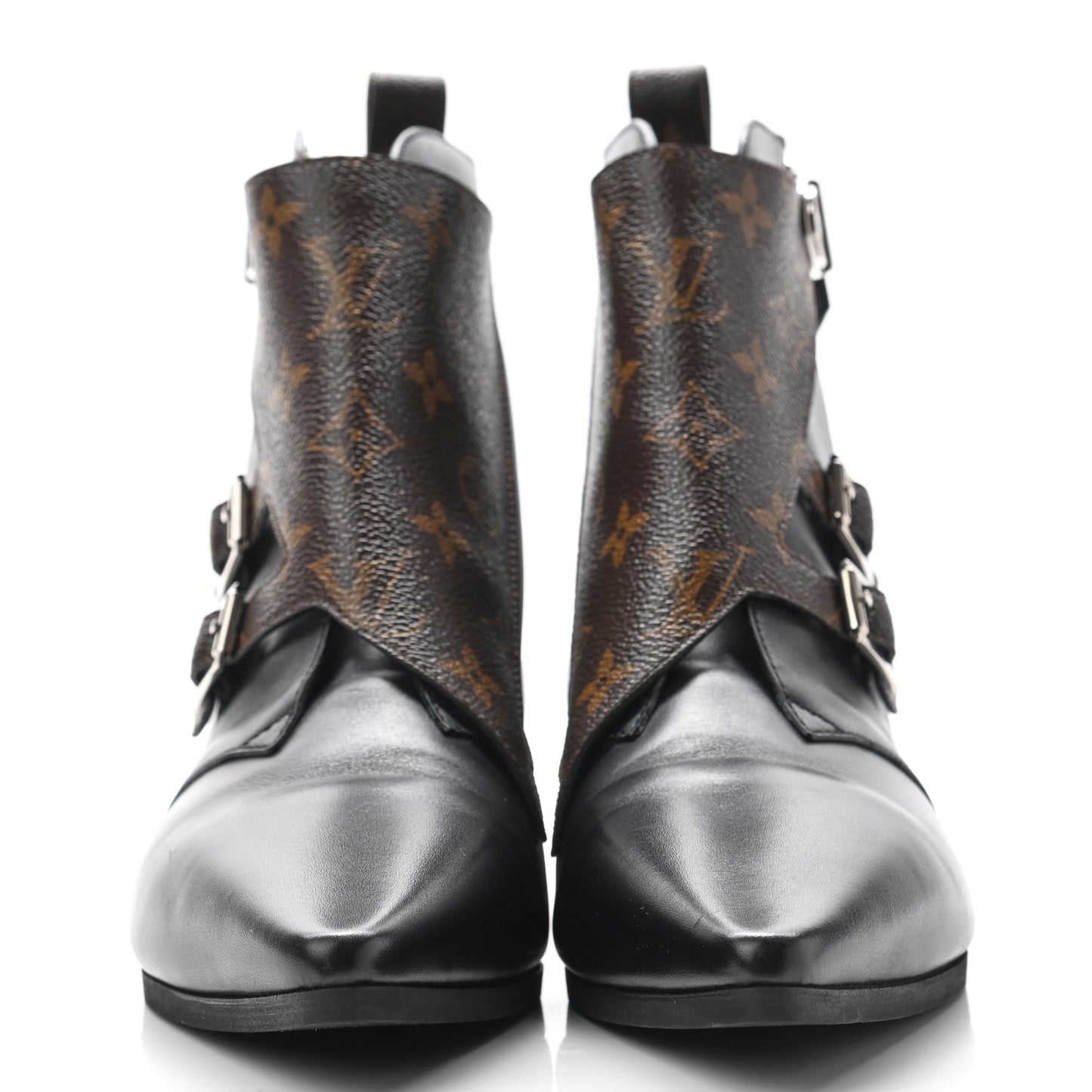 Calfskin Monogram Jumble Flat Ankle Boots 39.5 Black