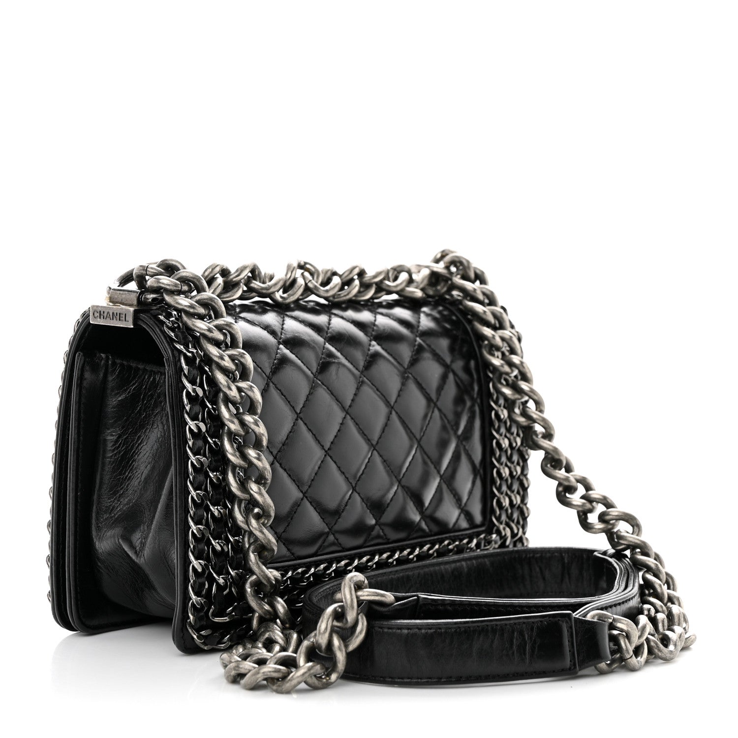 Chanel Glazed Calfskin Quilted Small Boy Chained Flap Black 3 of 10