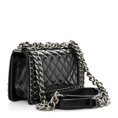 Chanel Glazed Calfskin Quilted Small Boy Chained Flap Black 3 of 10