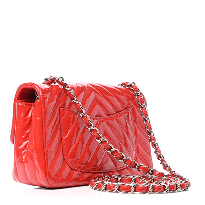Chanel Patent Calfskin Chevron Quilted Mini Rectangular Flap Red 3 of 9
