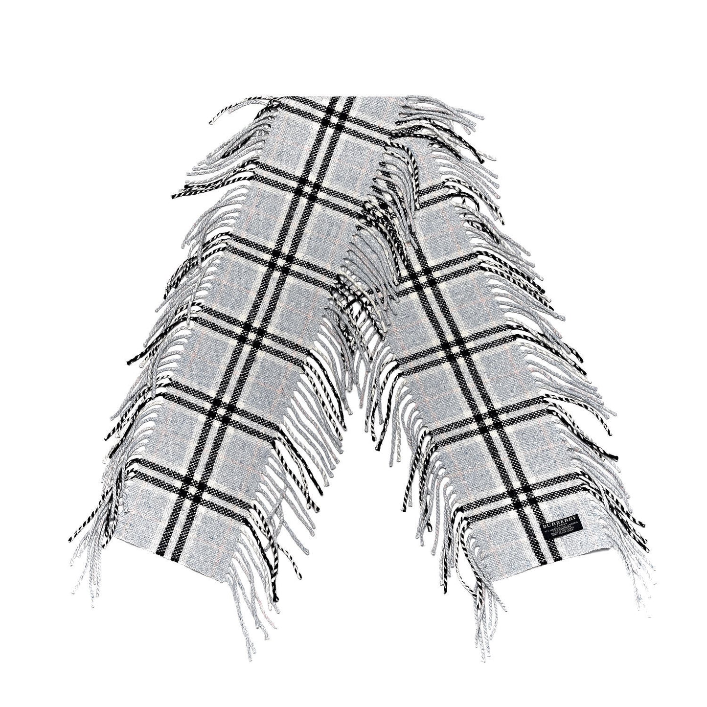 Merino Angora Cashmere Check Happy Fringe Scarf Light Blue