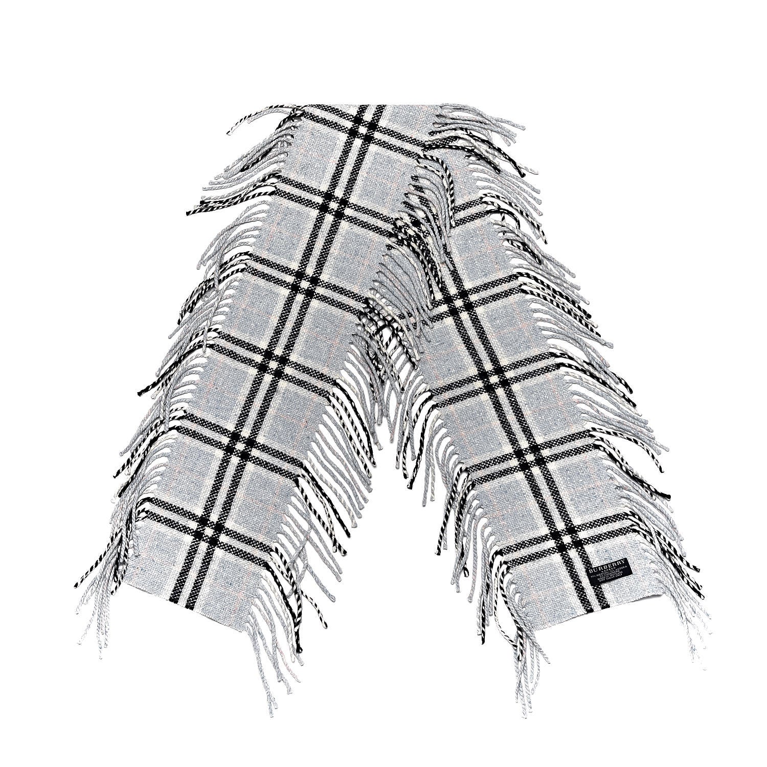 Burberry Merino Angora Cashmere Check Happy Fringe Scarf Light Blue 3 of 4