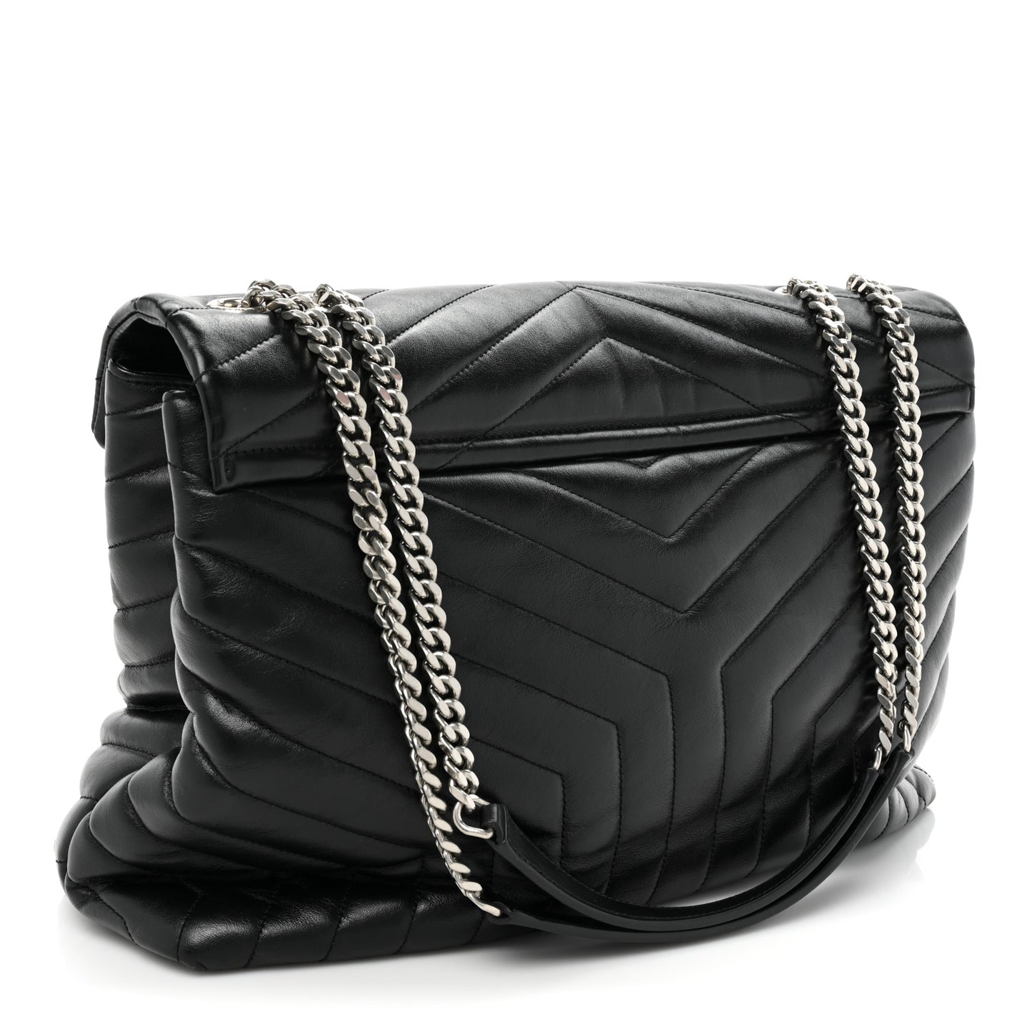 Calfskin Y Quilted Monogram Large Loulou Chain Satchel Black