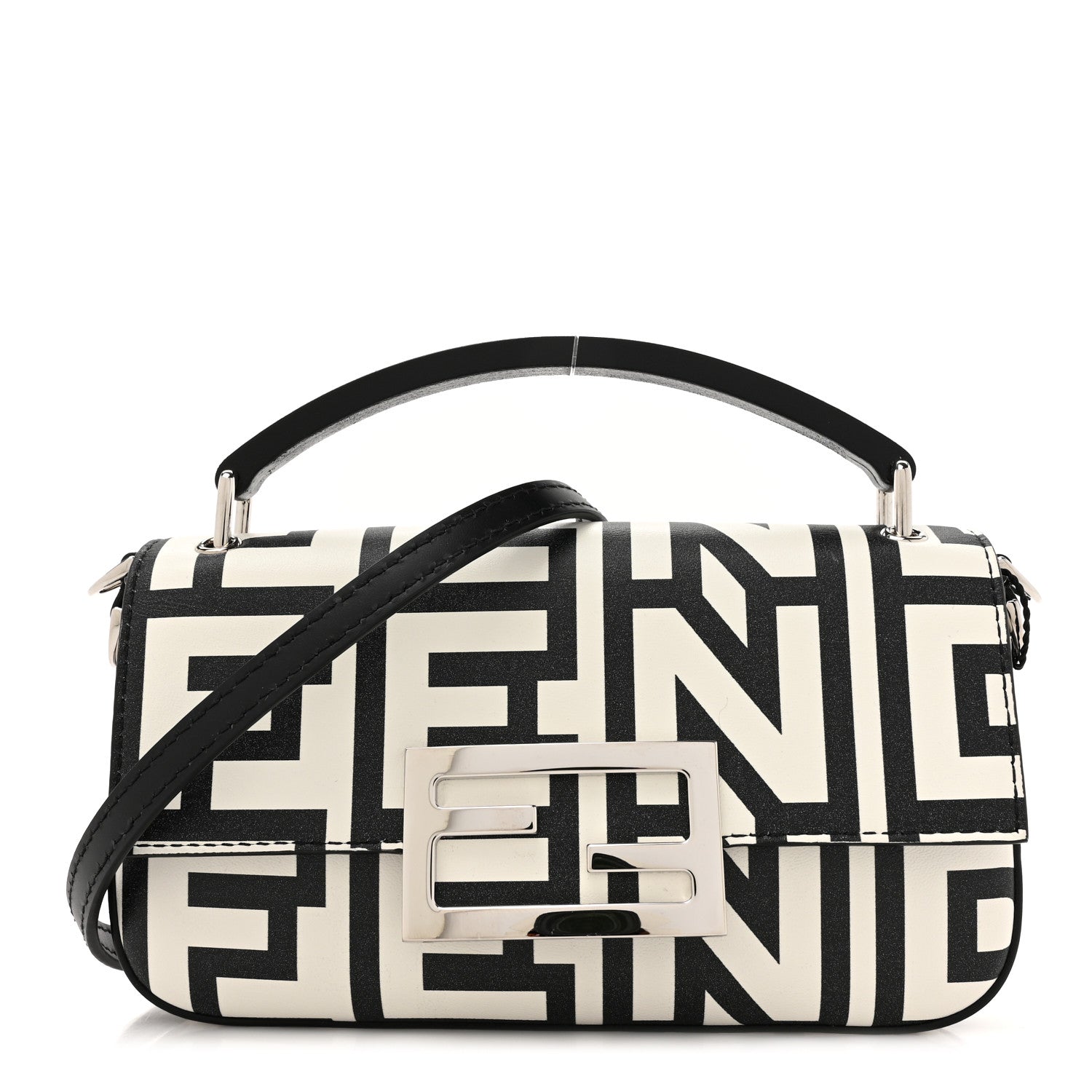 Fendi X MARC JACOBS Nappa Vitello King Logo Print Phone Baguette White Black 1 of 10