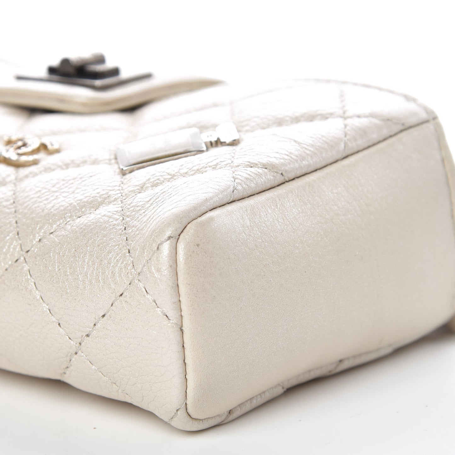 Metallic Calfskin Quilted Lucky Charms Mini Phone Holder Clutch Ivory