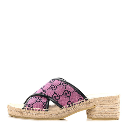 Gucci Monogram Multicolor Criss Cross Espadrille Sandals 37 Pink Blue 1 of 12
