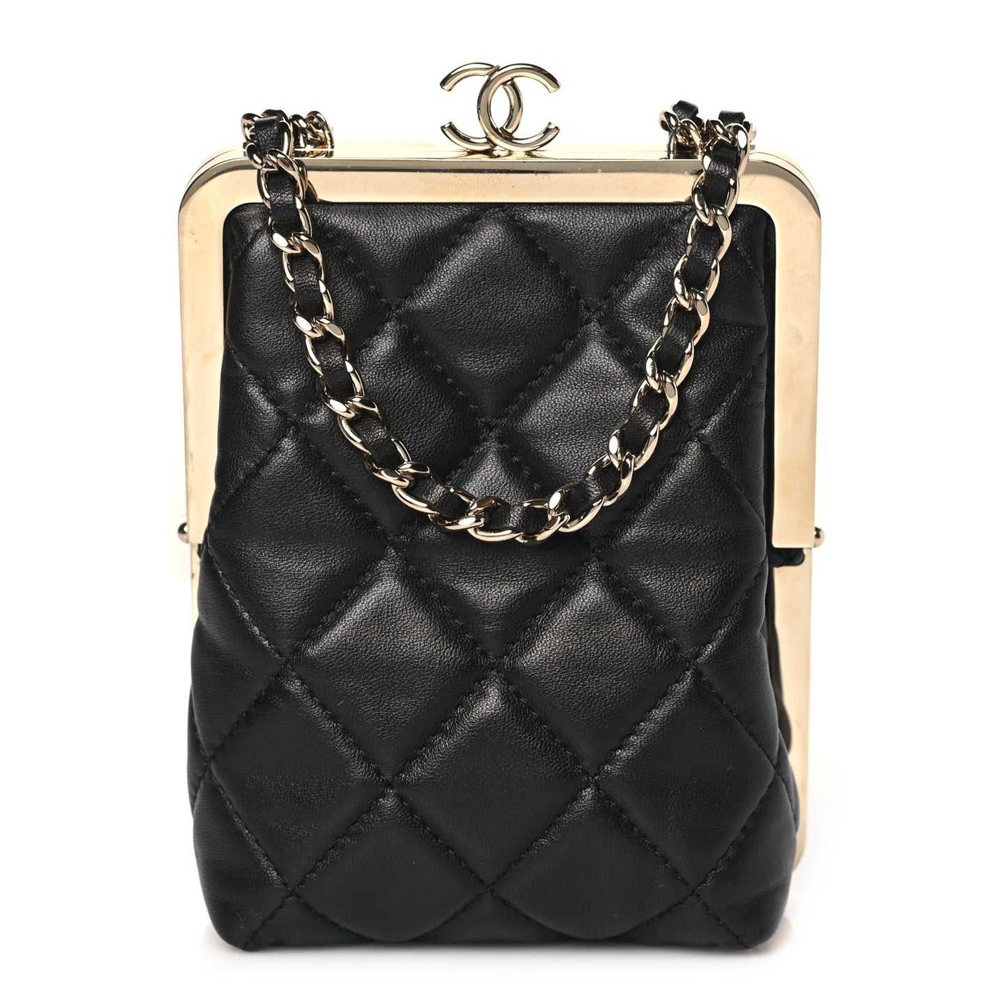 Lambskin Plexi Quilted CC Evening Clutch With Chain Black