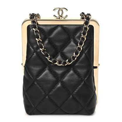 Chanel Lambskin Plexi Quilted CC Evening Clutch With Chain Black 1 of 10