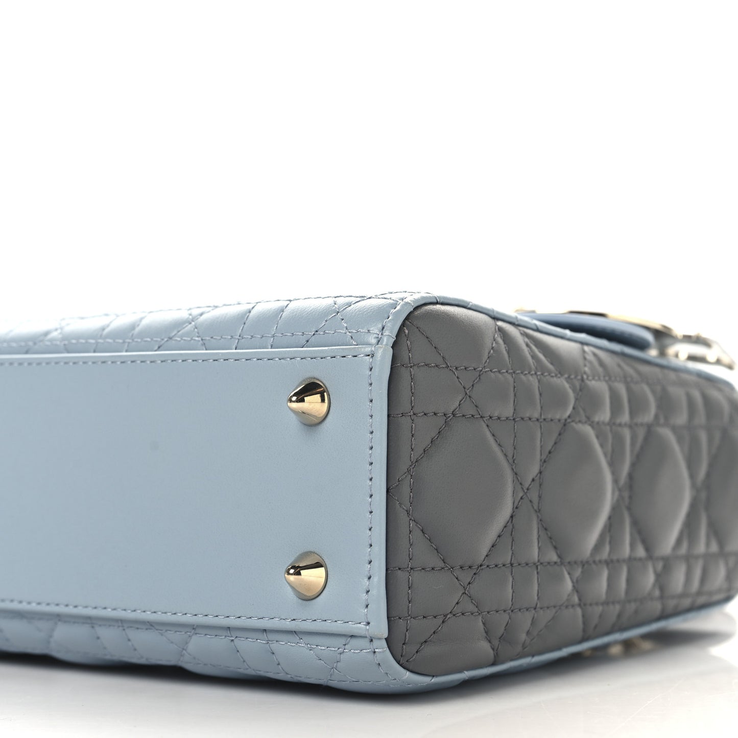 Lambskin Cannage Small Bi-Color Lady Dior  Blue Grey