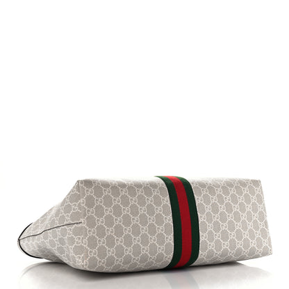 Gucci GG Supreme Monogram Textured Dollar Calfskin Web Medium Ophidia Shopping Tote Beige Mystic White Oatmeal 6 of 21