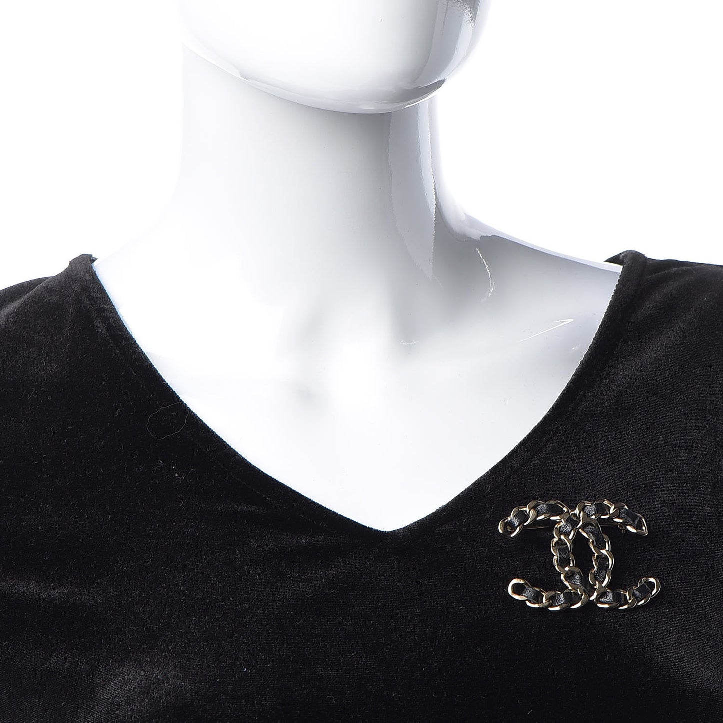 Lambskin Chain CC Brooch Black Gold