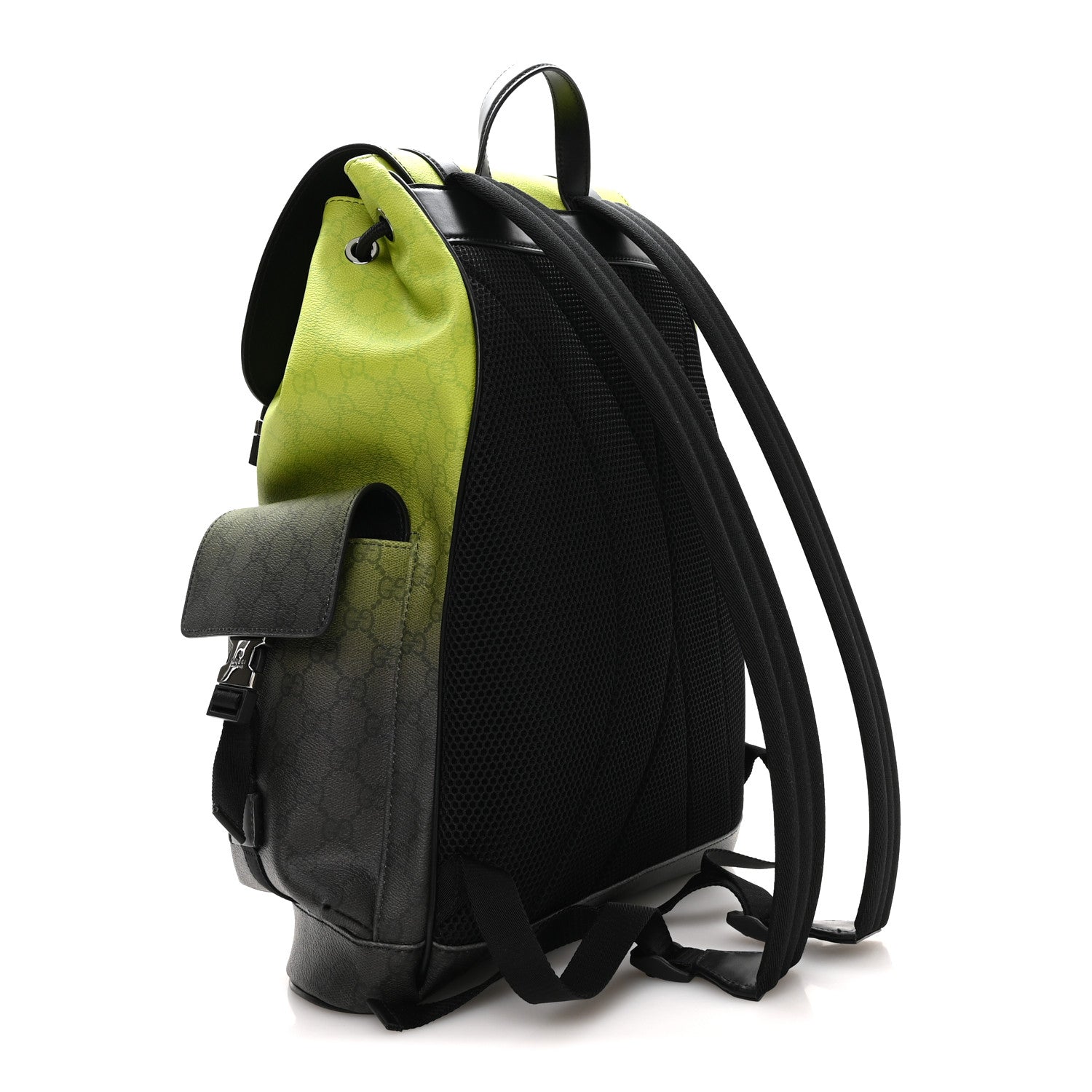 Gucci GG Supreme Monogram Large Double Buckle Backpack Green 3 of 10