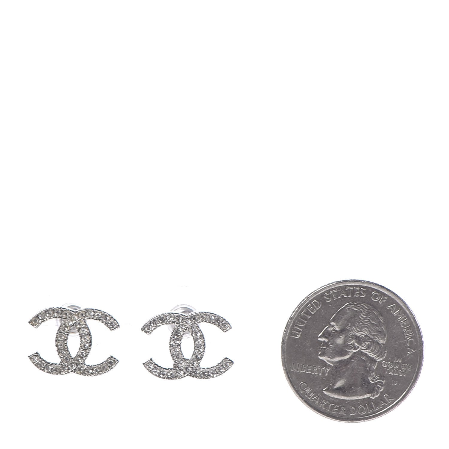 Chanel Crystal Timeless CC Earrings Silver 2 of 5