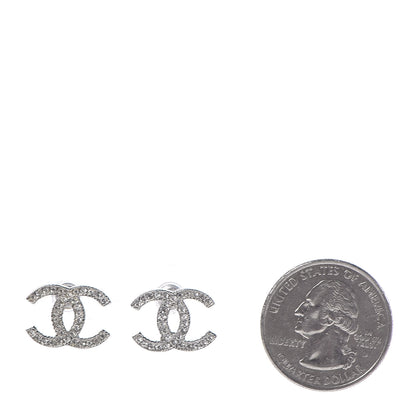 Chanel Crystal Timeless CC Earrings Silver 2 of 5