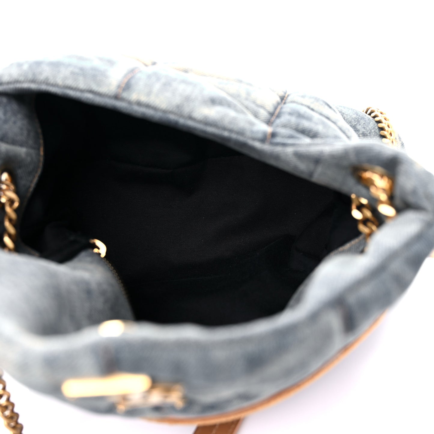 Denim Quilted Small Loulou Puffer Monogram Chain Satchel Blue Cinnamon
