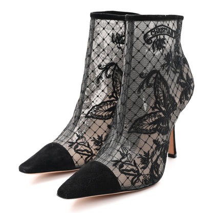 Christian Dior Suede Mesh Lace Embroidered Roses Dior Capture Ankle Boots 40.5 Black 4 of 9