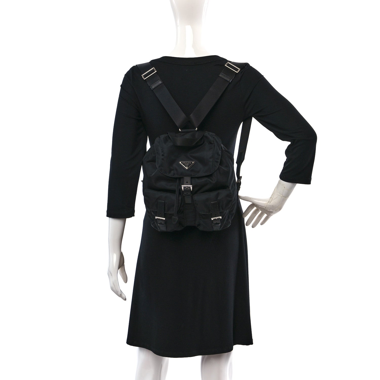 Prada Tessuto Nylon Saffiano Small Backpack Black 2 of 10