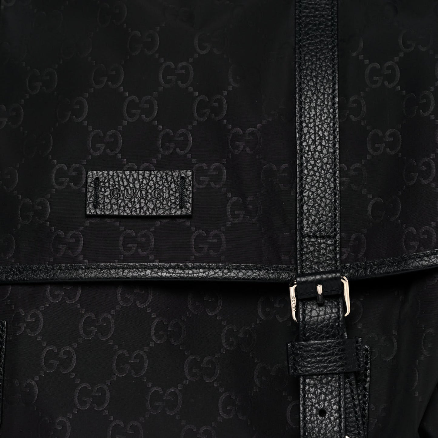 Nylon Monogram Double Buckle Flap Messenger Bag Black