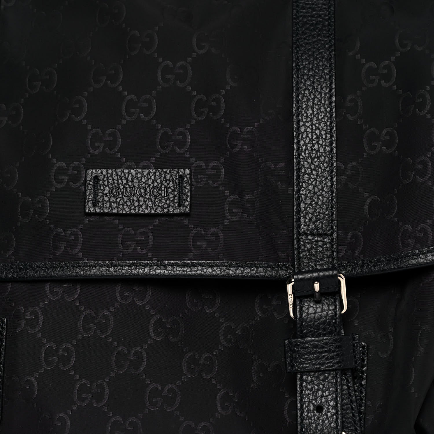 Gucci Nylon Monogram Double Buckle Flap Messenger Bag Black 7 of 12