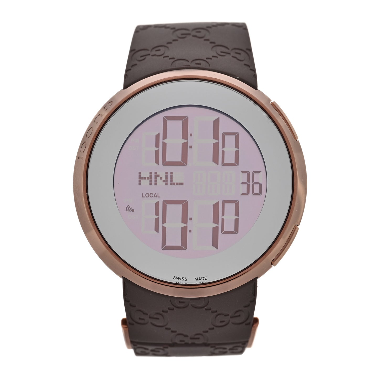 Stainless Steel Rubber 45mm Digital I-Gucci Watch Brown