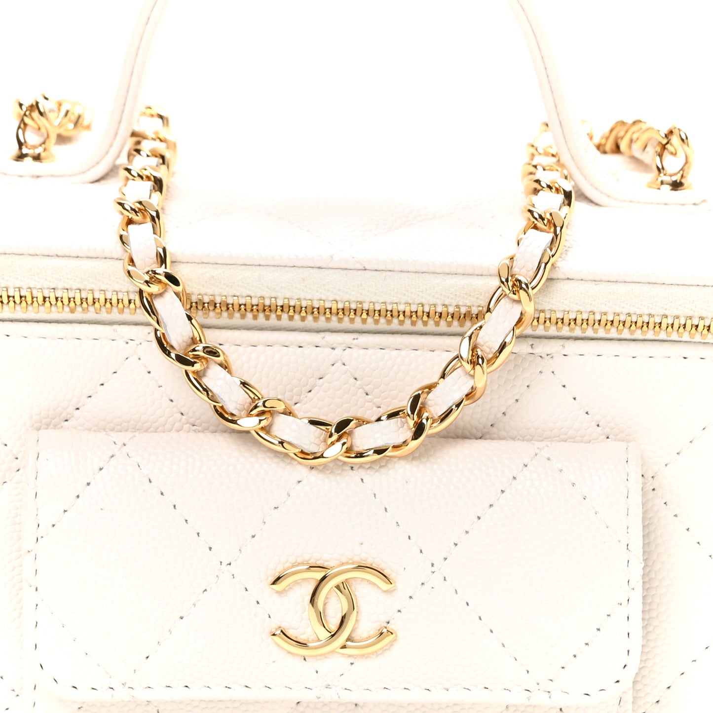 Caviar Quilted Polly Pocket East West Top Vanity With Chain White